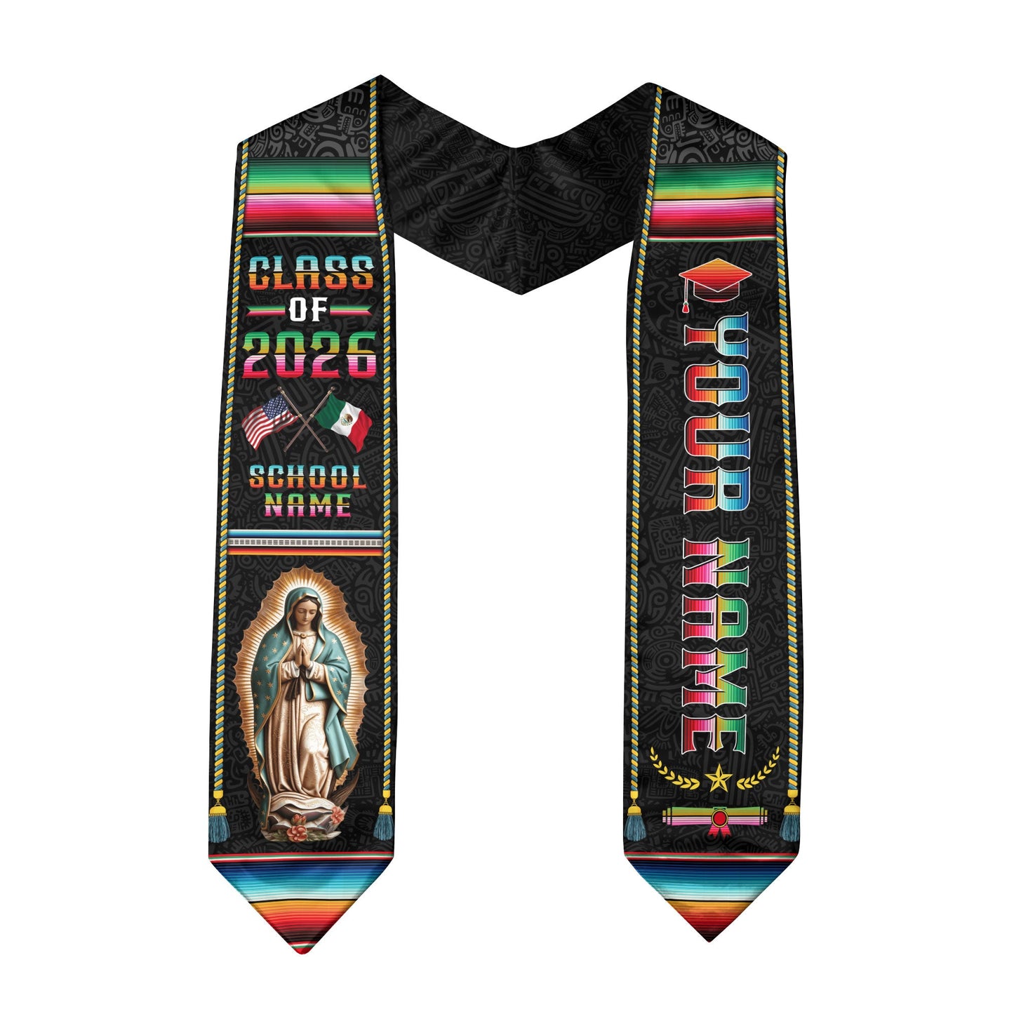 Mexican Graduation Sash 2026 Custom, Personalized Mexico Stole for Graduate, Classic Mexican Stole for Graduation Ceremony