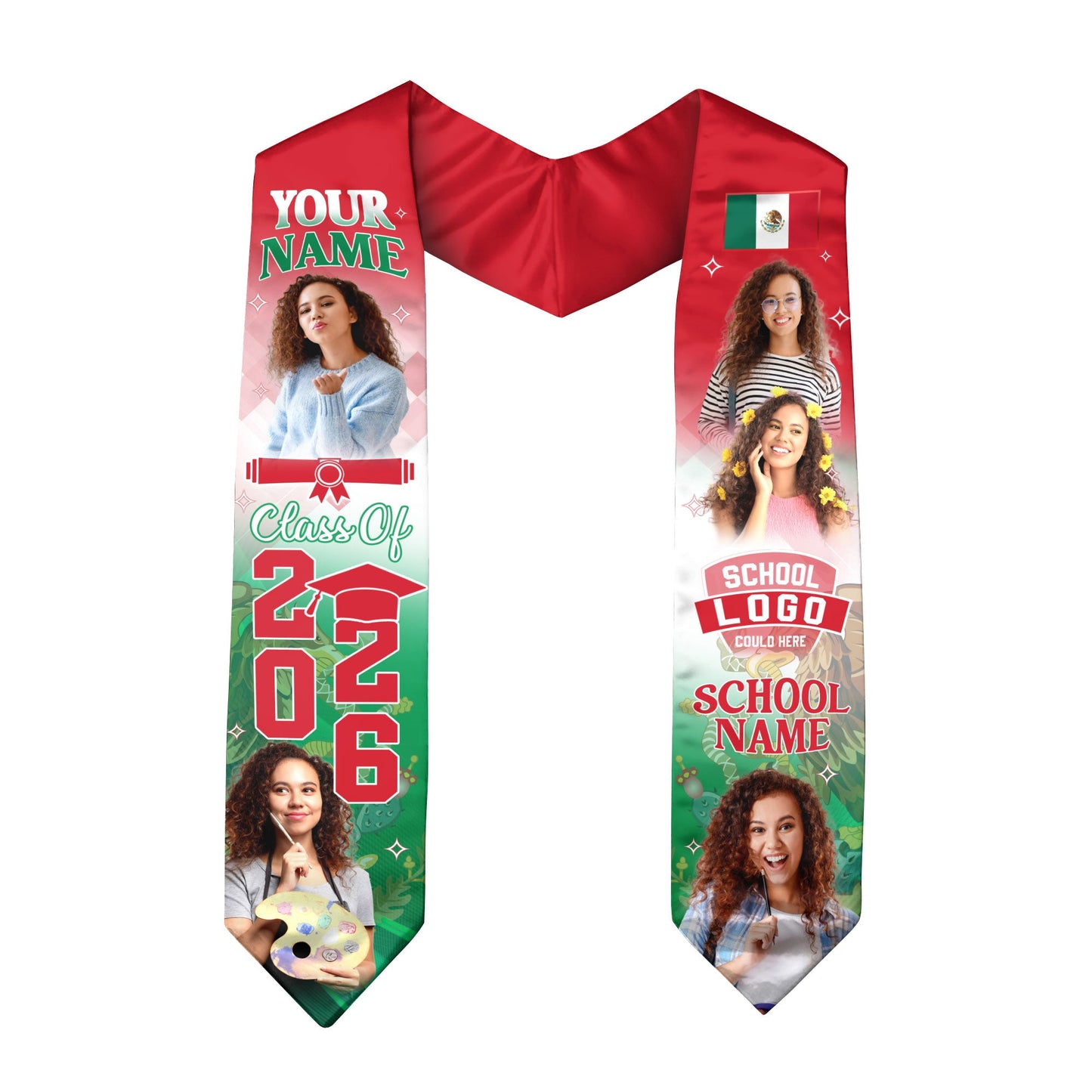Mexico Aztec Stole 2026 for Graduate, Custom Photo Mexican Graduation Sash