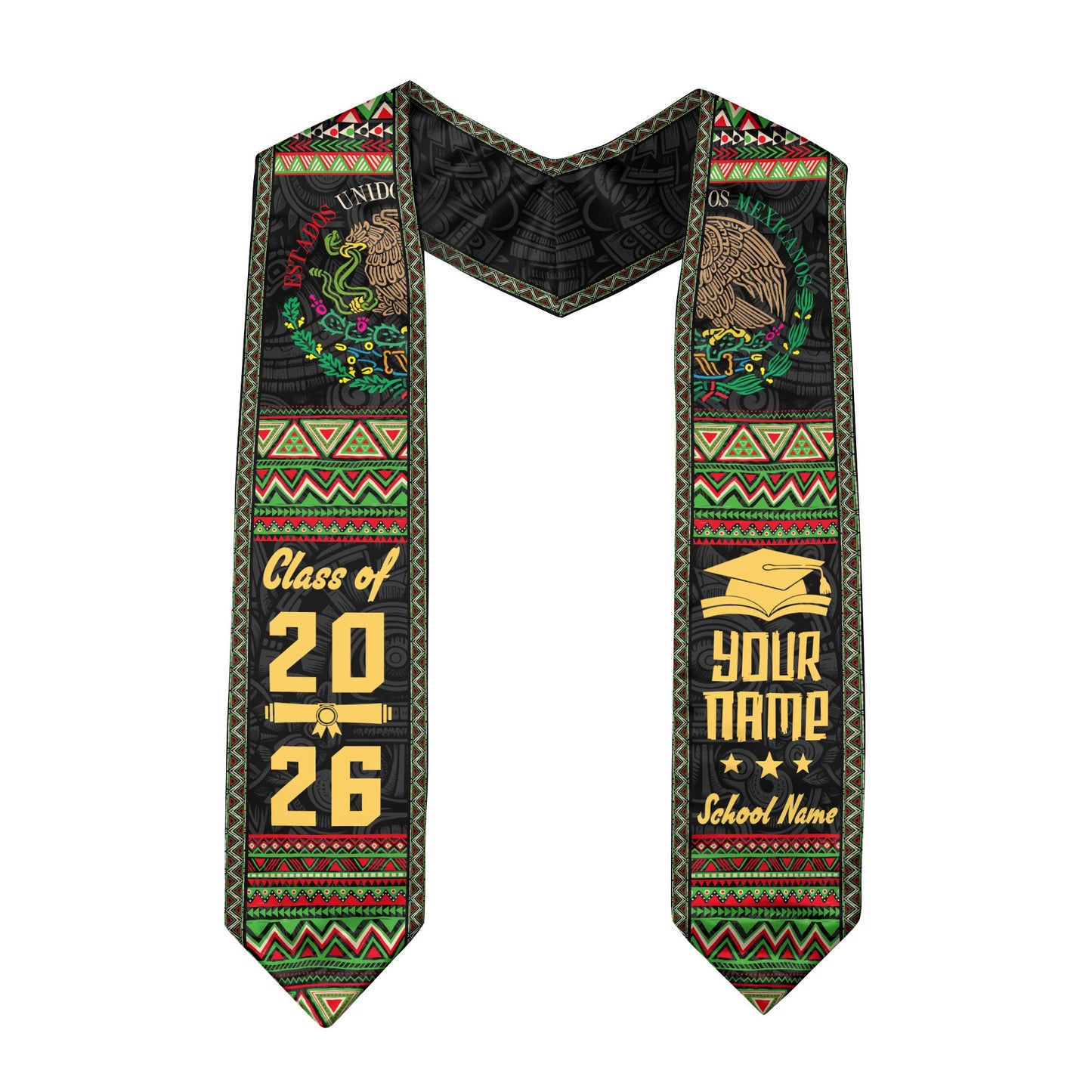 Custom Mexico Graduation Stole 2026 Aztec, Mexican Sash for Graduate Pride