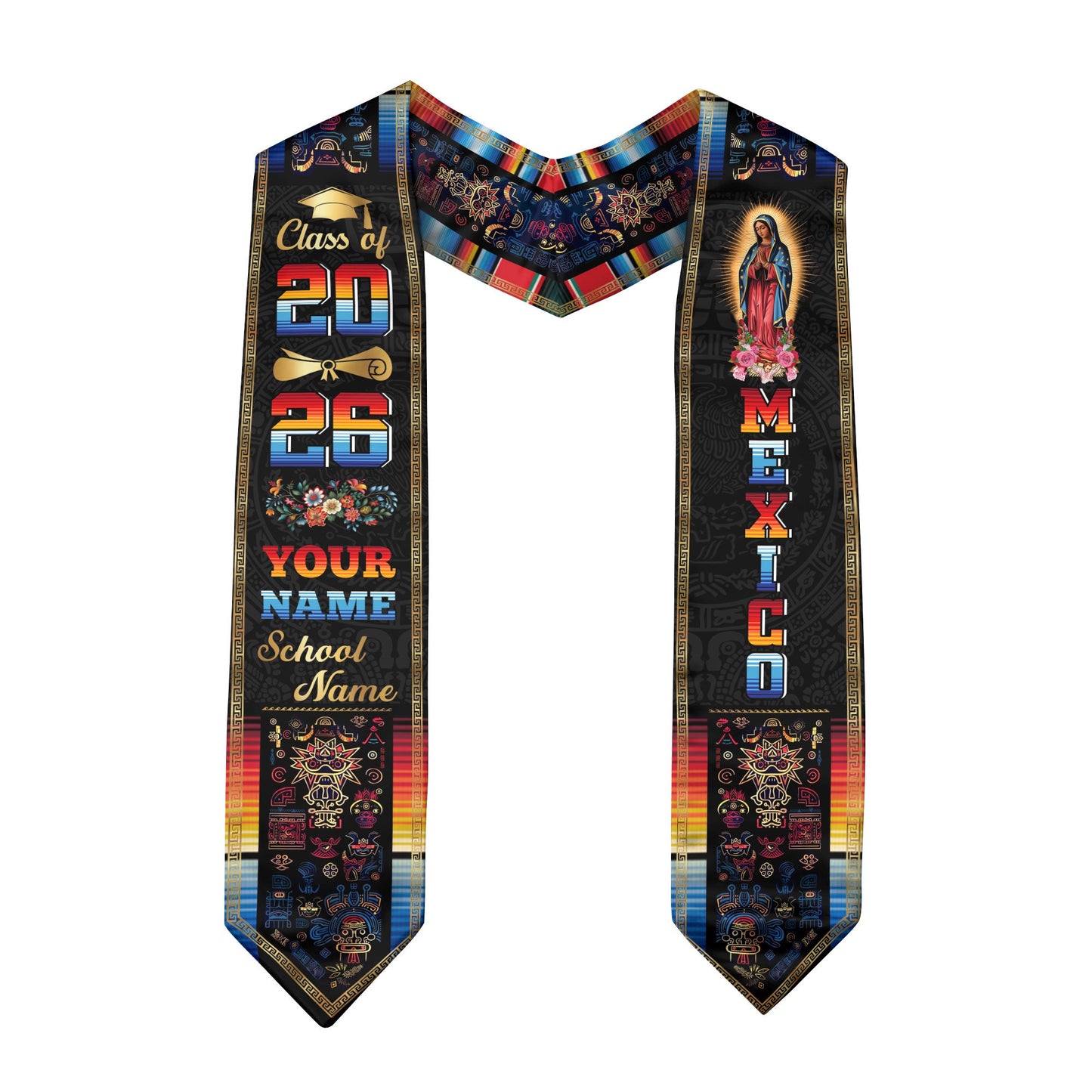 Mexican Aztec Graduation Stole 2026, Custom Mexico Sash for Graduate Celebration