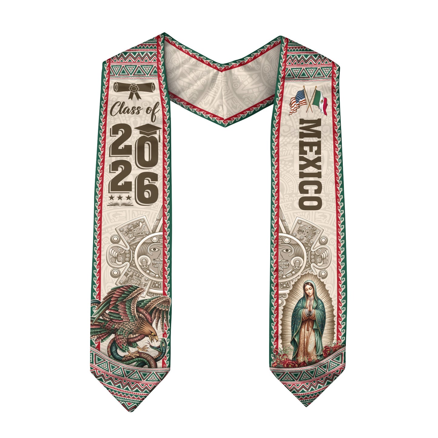 Graduation Stole Class of 2026 Mexico Aztec Guadalupe Hispanic Cultural Sash Gift