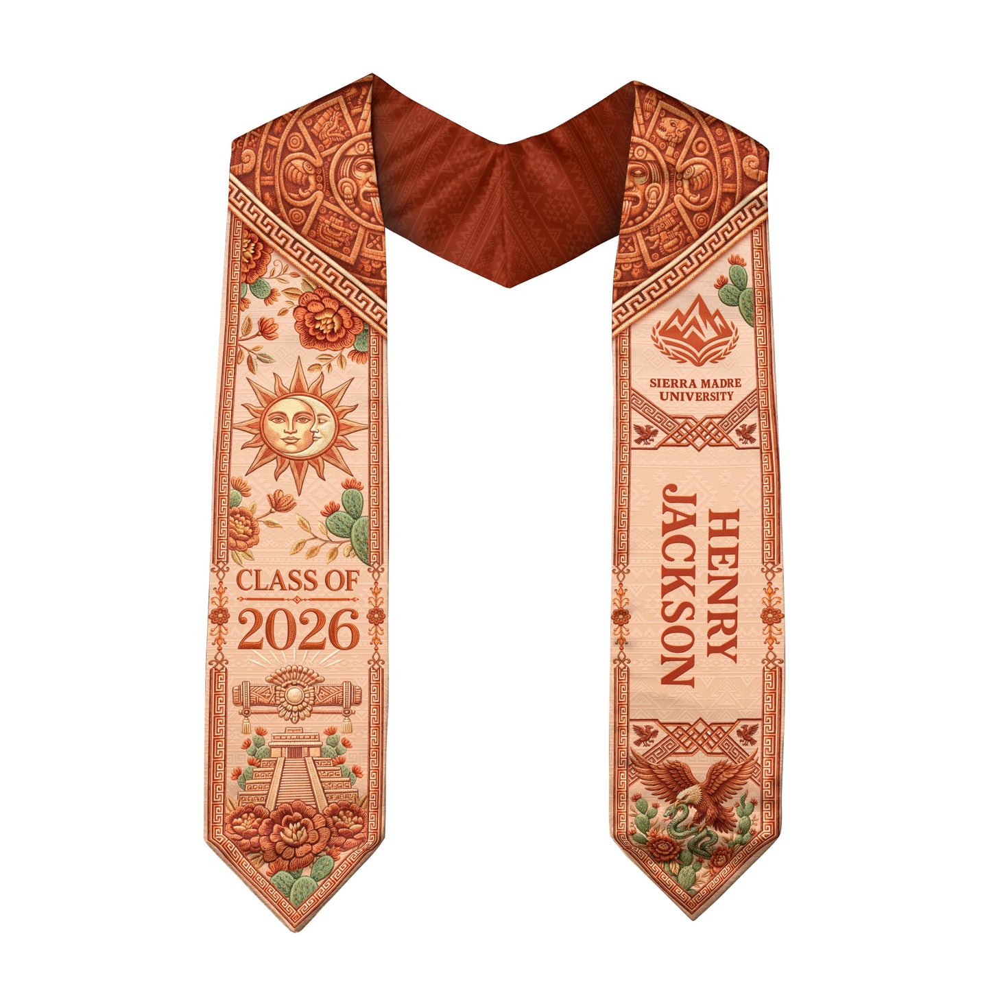 Mexico Graduation Stole 2026 School Logo Personalized Name Aztec Eagle Sash