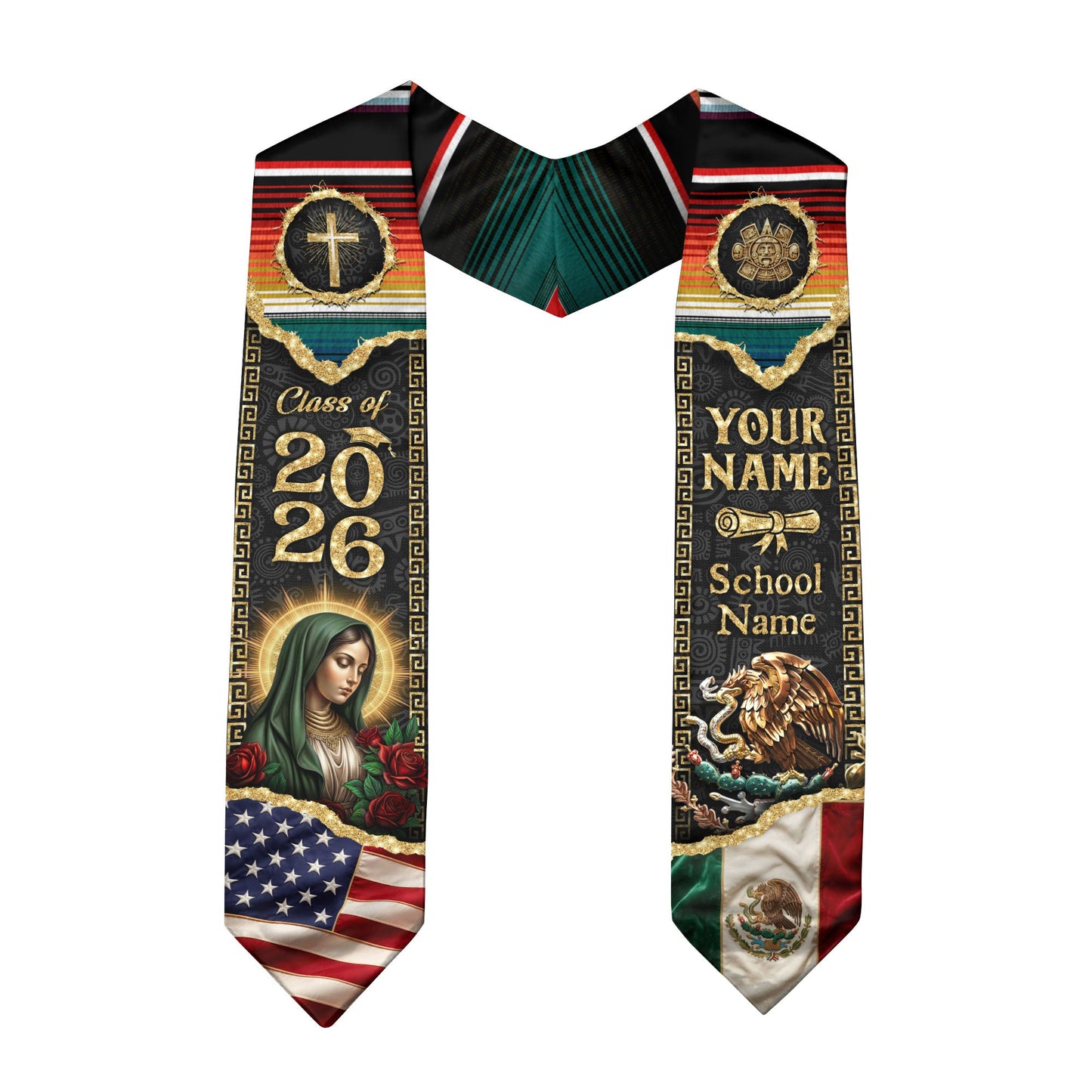 Mexico Graduation Stole 2026 Personalized Name USA Mexican Flag Pride Sash