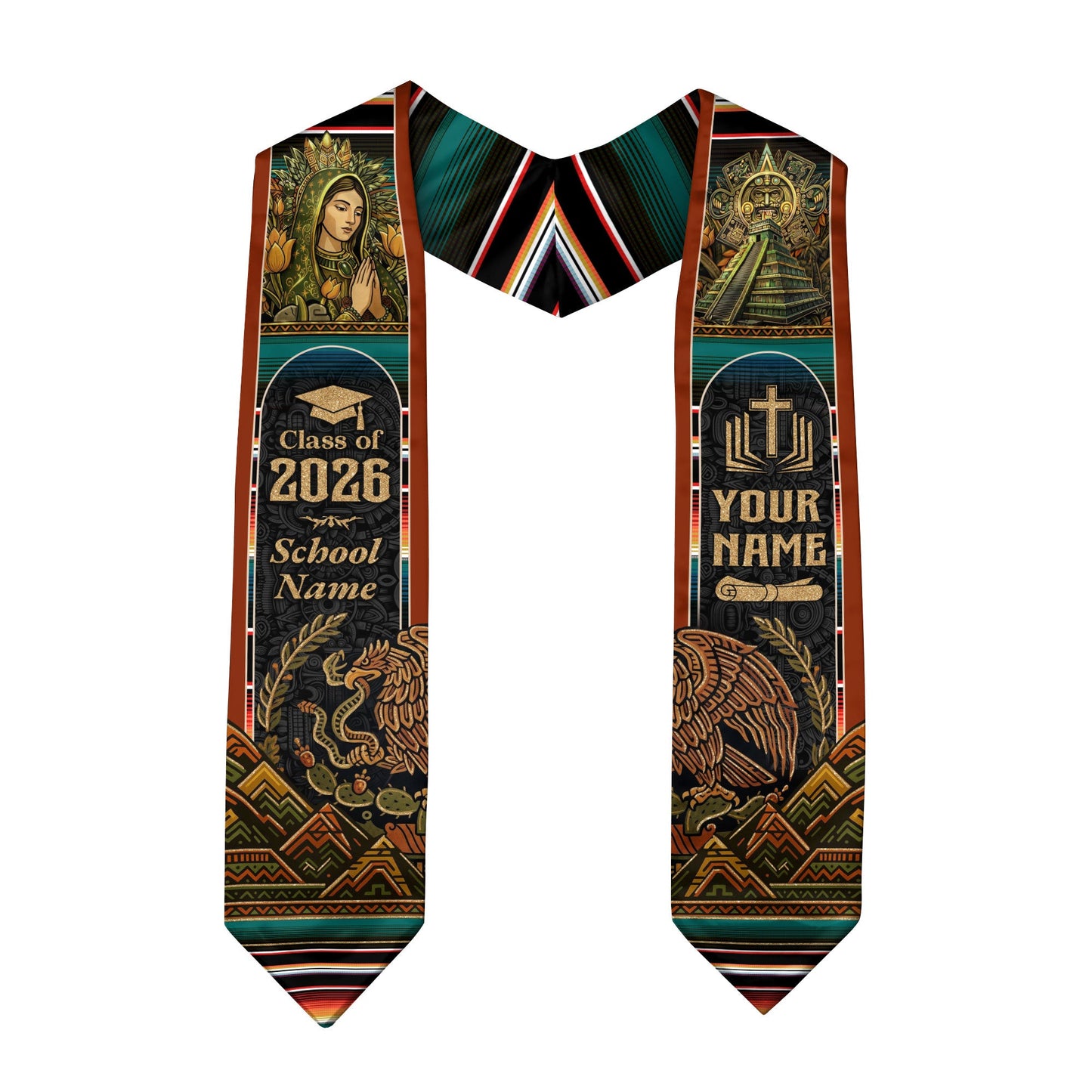 Custom Mexican Graduation Stole 2026 – Virgin Mary Catholic Heritage Sash