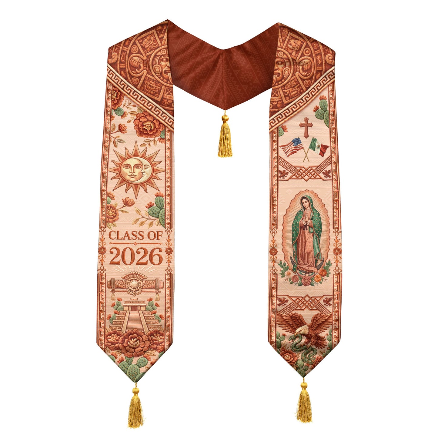 Mexico Graduation Stole Class of 2026 Sun Moon Chichen Itza Guadalupe Tassel Sash