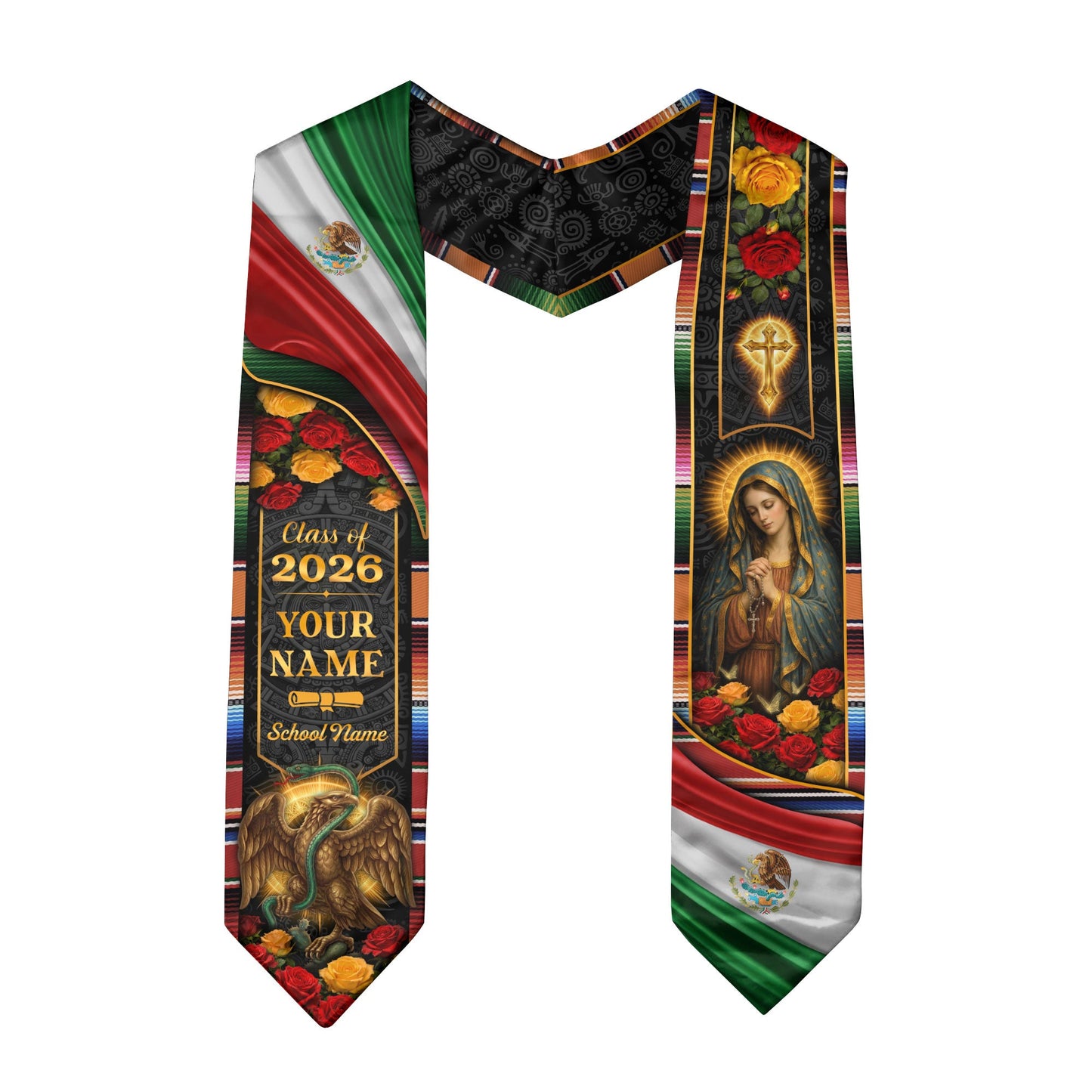 Mexico Graduation Stole 2026 Personalized Virgin Mary Eagle Rose Heritage Sash