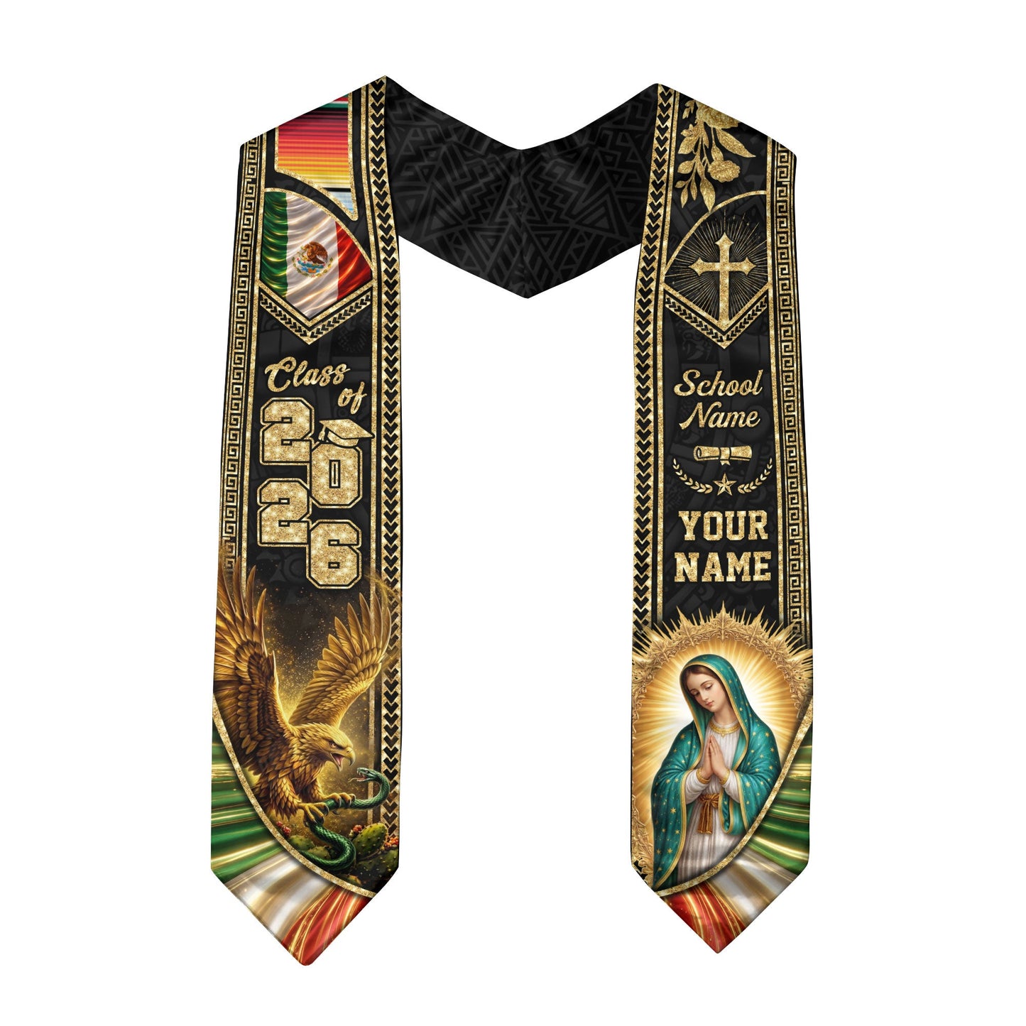 Mexico Graduation Stole 2026 Virgin Mary Eagle Personalized Mexican Heritage Sash