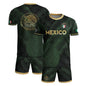 Mexico Green Soccer Jersey with Golden Aztec Sunstone Design