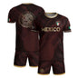 Mexico Burgundy Soccer Jersey with Golden Aztec Sunstone and Eagle Crest