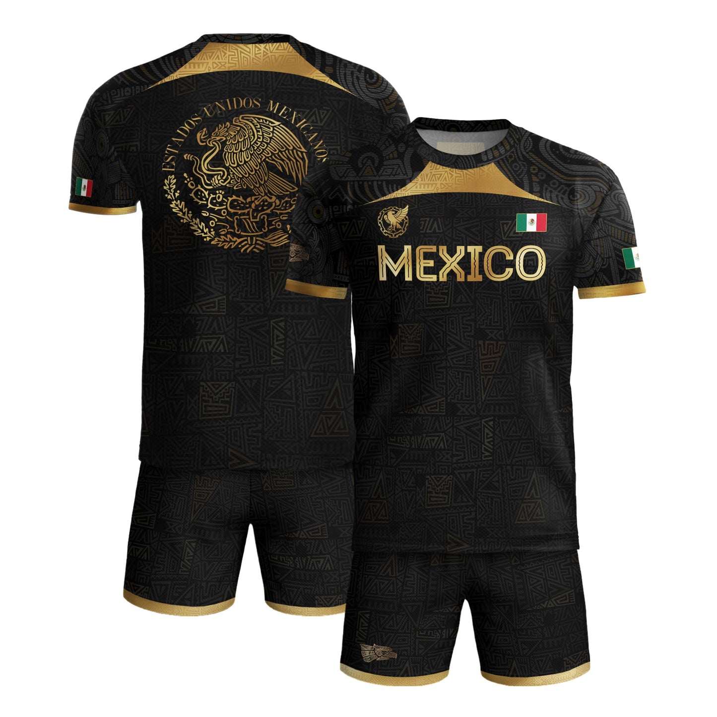 Mexico Black Gold Aztec Pattern Heritage Soccer Jersey