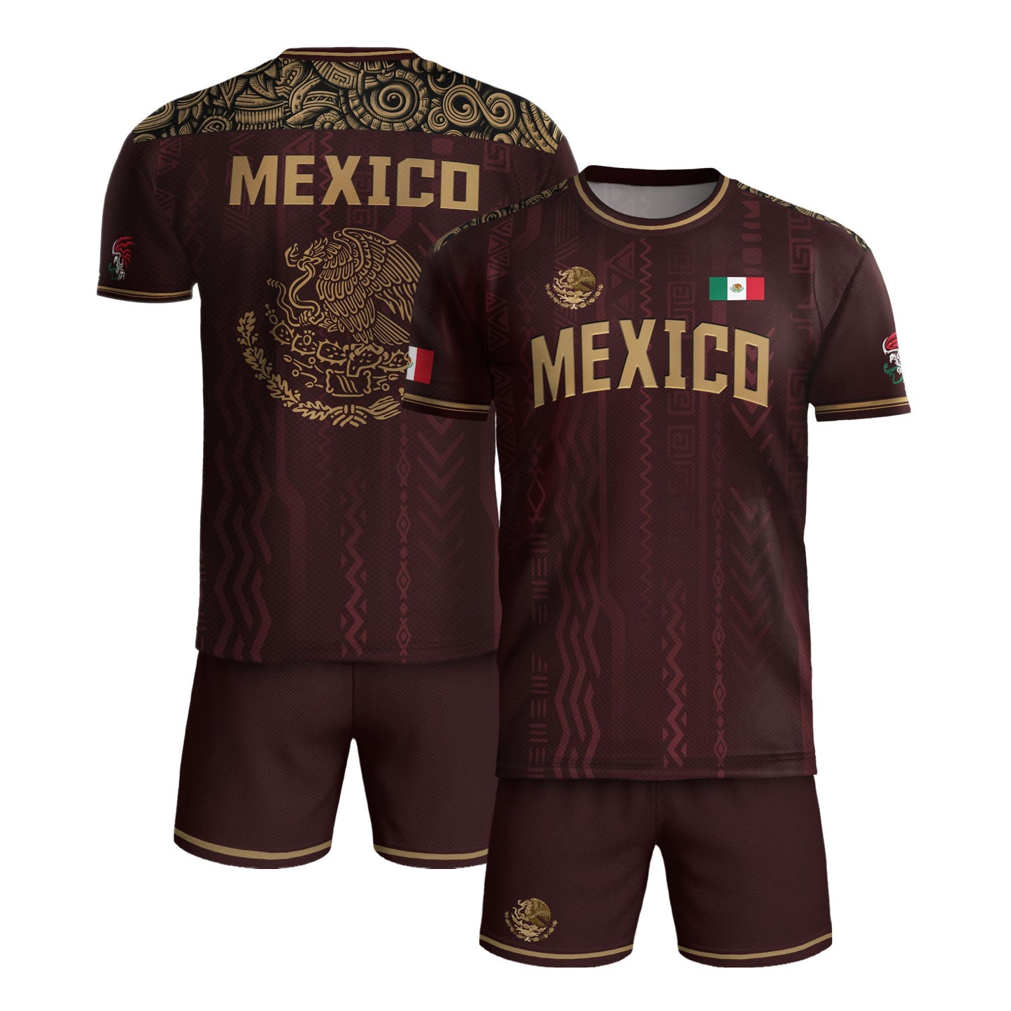 Mexico Burgundy Gold National Emblem Soccer Jersey