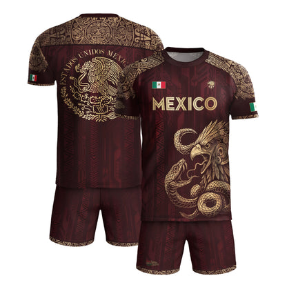 Mexico Red Gold Eagle And Serpent Heritage Soccer Jersey Bundle