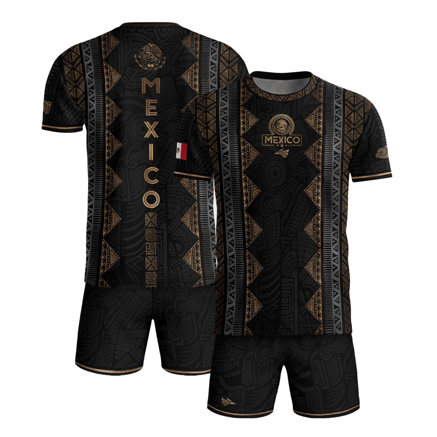 Mexico Heritage Black Gold Vintage Tribal Aztec National Soccer Jersey