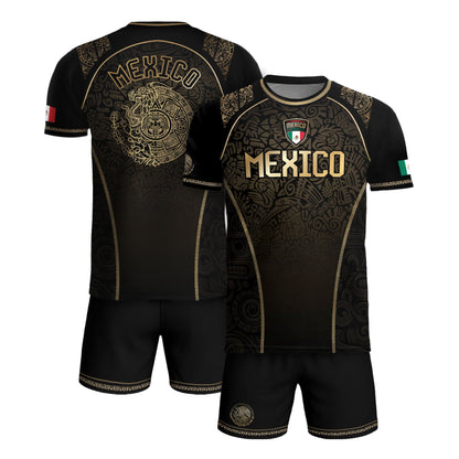 Mexico Heritage Black Tan Arch Design Aztec Empire Pride Graphic Soccer Jersey