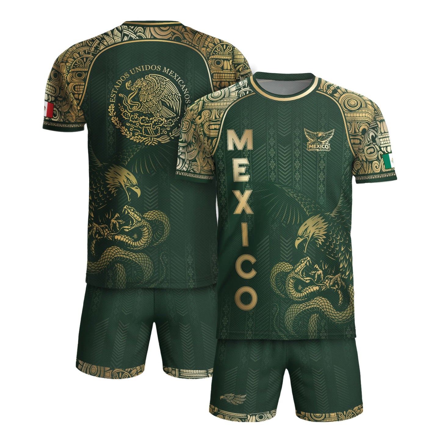 Mexico Heritage Green Gold Eagle Fighting Snake Mythological Soccer Jersey