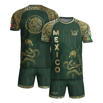 Mexico Heritage Green Gold Eagle Fighting Snake Mythological Soccer Jersey