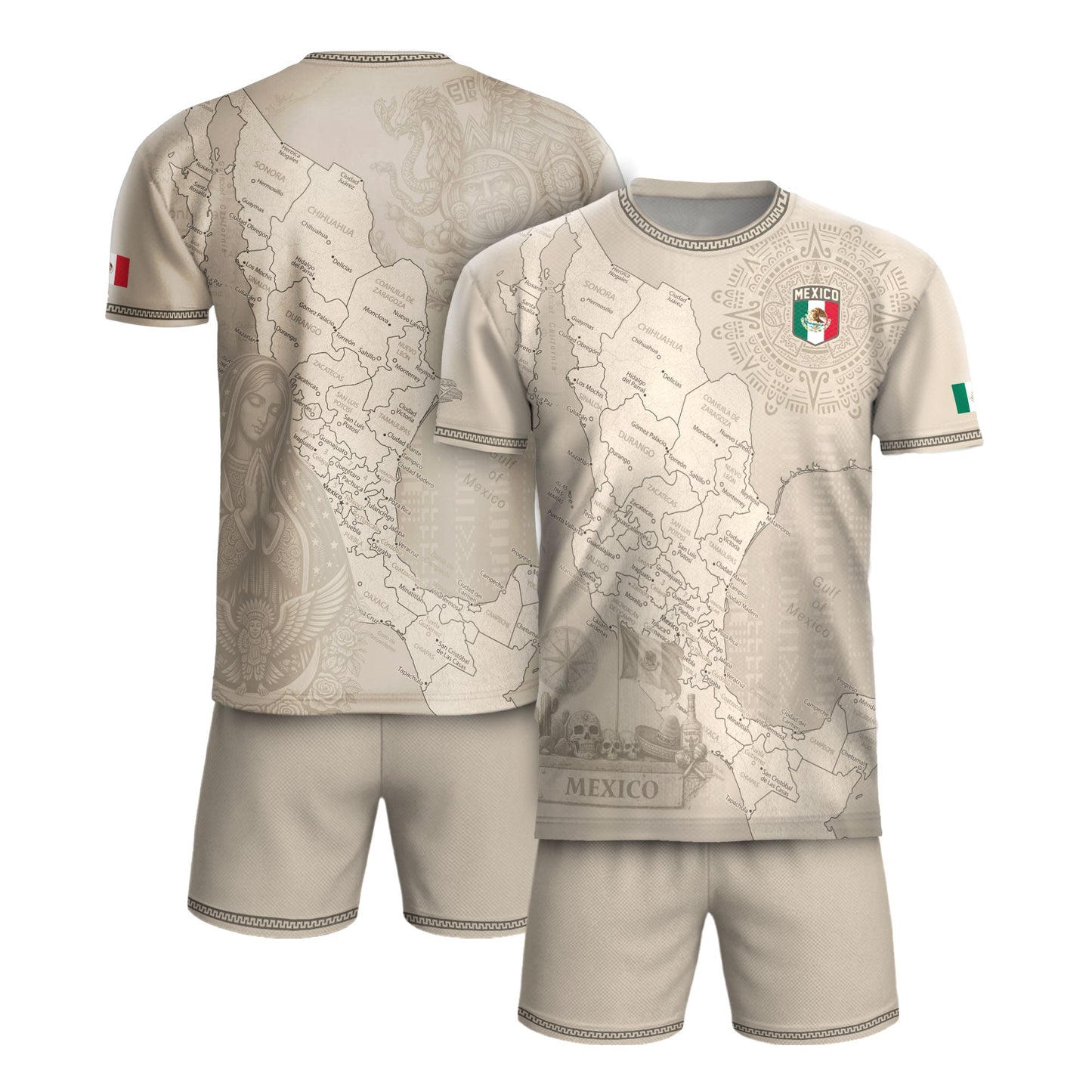 Mexico Heritage Beige Country Map Aztec Calendar Pride Graphic Soccer Jersey