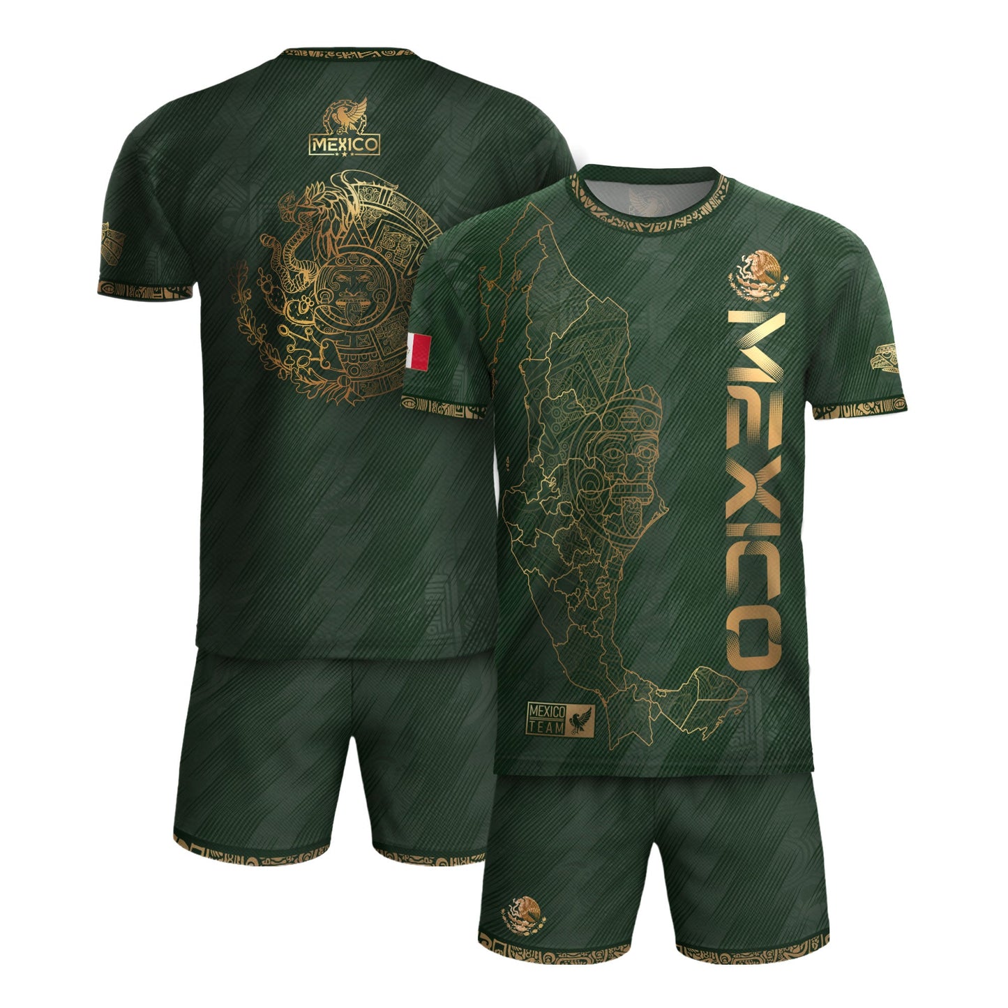 Mexico Heritage Orgullo Mexicano Green Gold Country Map Aztec Calendar Soccer Jersey