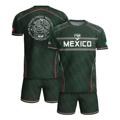 Mexico Soccer Green White Aztec Pattern Football Design - Mexico Fan Heritage Style Shirt