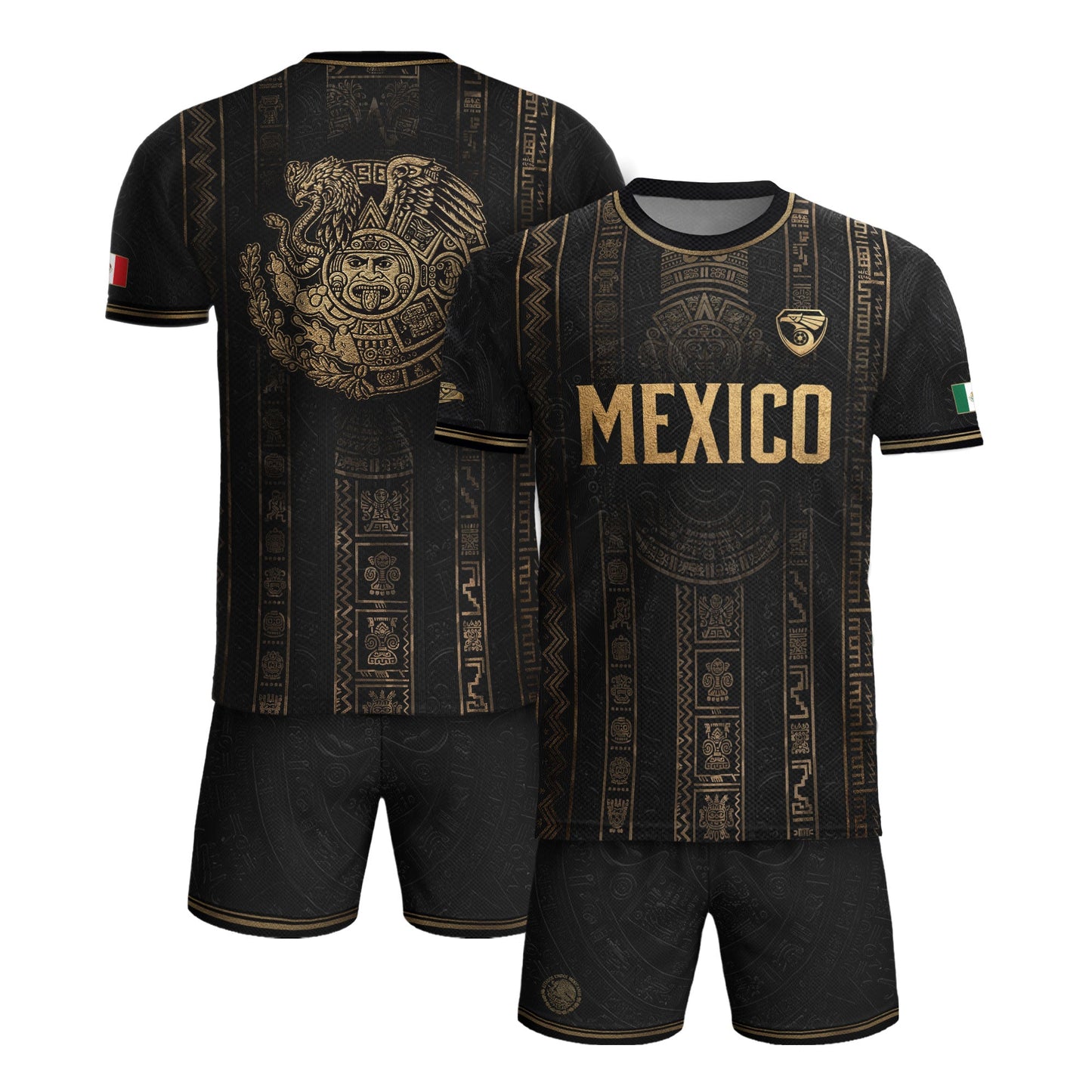 Mexico Soccer Black Gold Aztec Eagle Heritage Estados Unidos Mexicanos Soccer Jersey Football