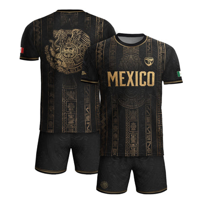 Mexico Soccer Black Gold Aztec Eagle Heritage Estados Unidos Mexicanos Soccer Jersey Football