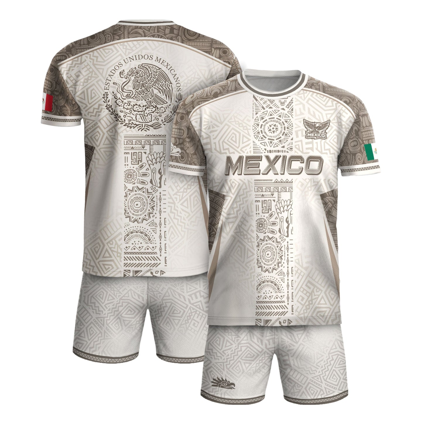 Mexico White Aztec Heritage Pattern Soccer Jersey Mexican Culture Design