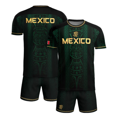 Mexico Soccer Jersey Men Green Aztec Pattern Football Shirt Fan Wear