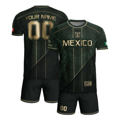 Mexico Soccer Jersey Personalized Name Number Green Aztec Sun Stone Design Kit