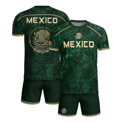 Mexico Soccer Jersey Green Eagle Crest - Aztec Sun Stone Heritage Fan Football Men Shirt
