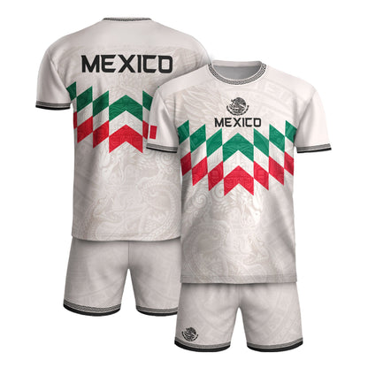 Mexico Soccer Jersey White Chevron Aztec - Mexico National Team Fan Heritage Shirt