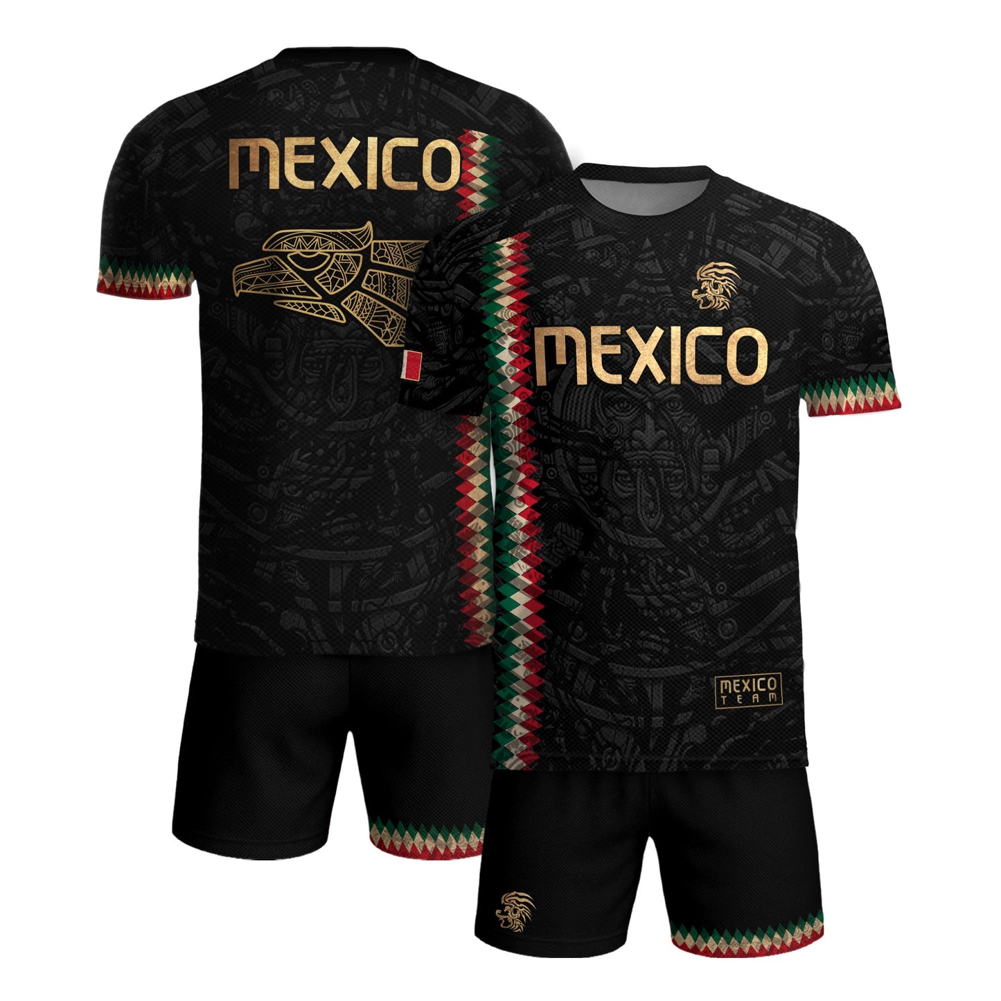 Mexico Soccer Jersey Black Gold Aztec Heritage - Mexico National Team Fan Football Shirt