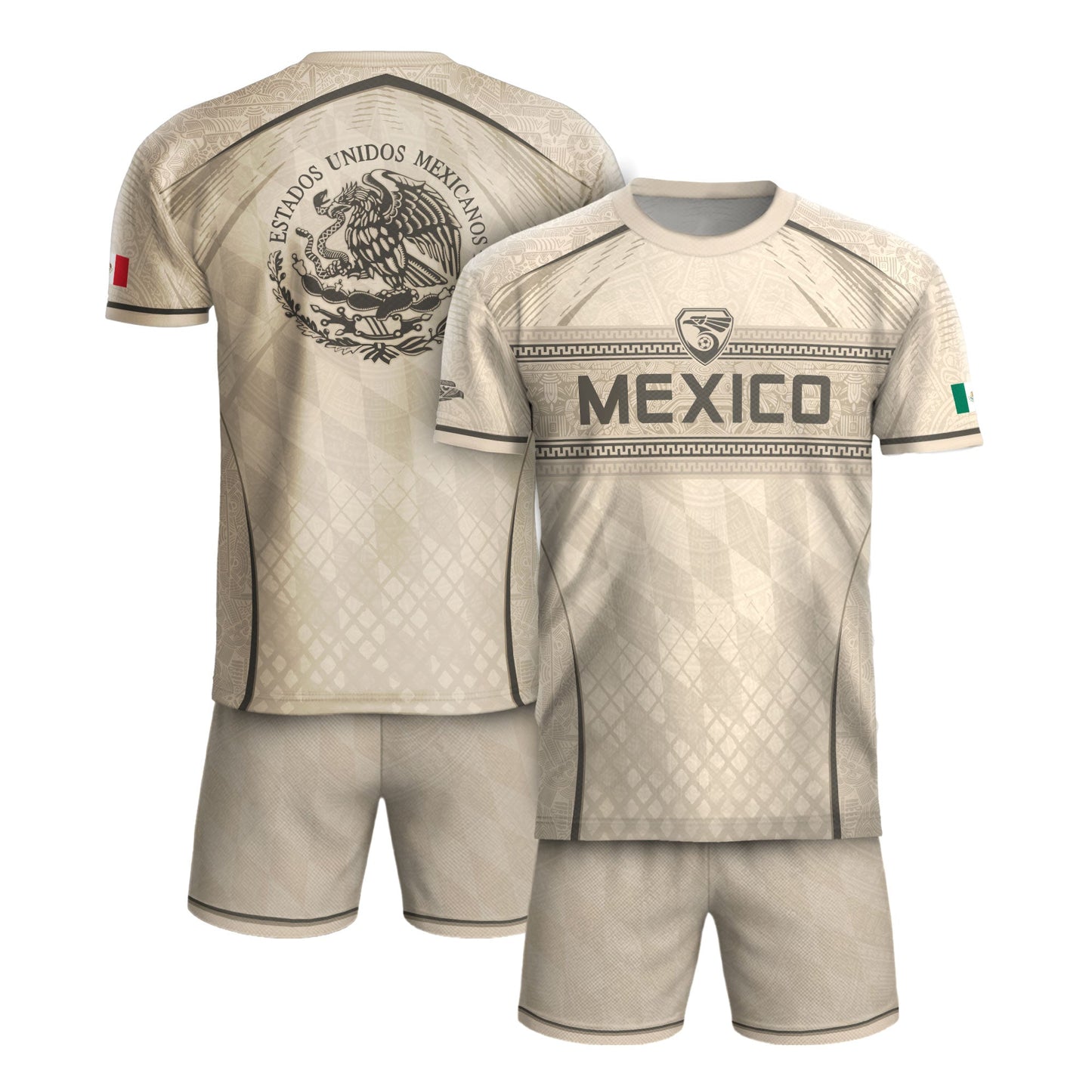 Mexico Soccer Jersey - Beige Vintage Aztec Pattern Heritage Graphic Football Shirt