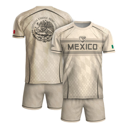 Mexico Soccer Jersey - Beige Vintage Aztec Pattern Heritage Graphic Football Shirt