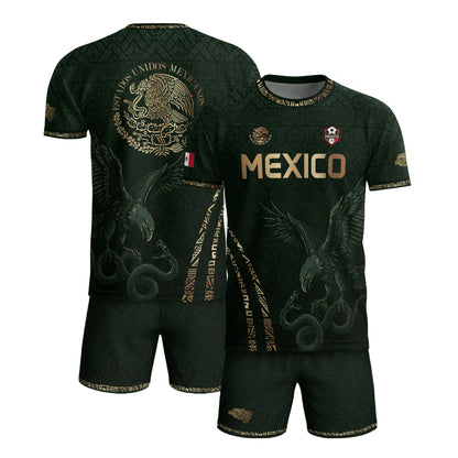 Green Mexico Soccer Jersey Gold Eagle Snake Aztec Mexican Football Shirt