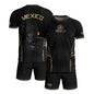 Mexico Soccer Jersey Aztec Sun Calendar Black Gold Football Shirt for Fans