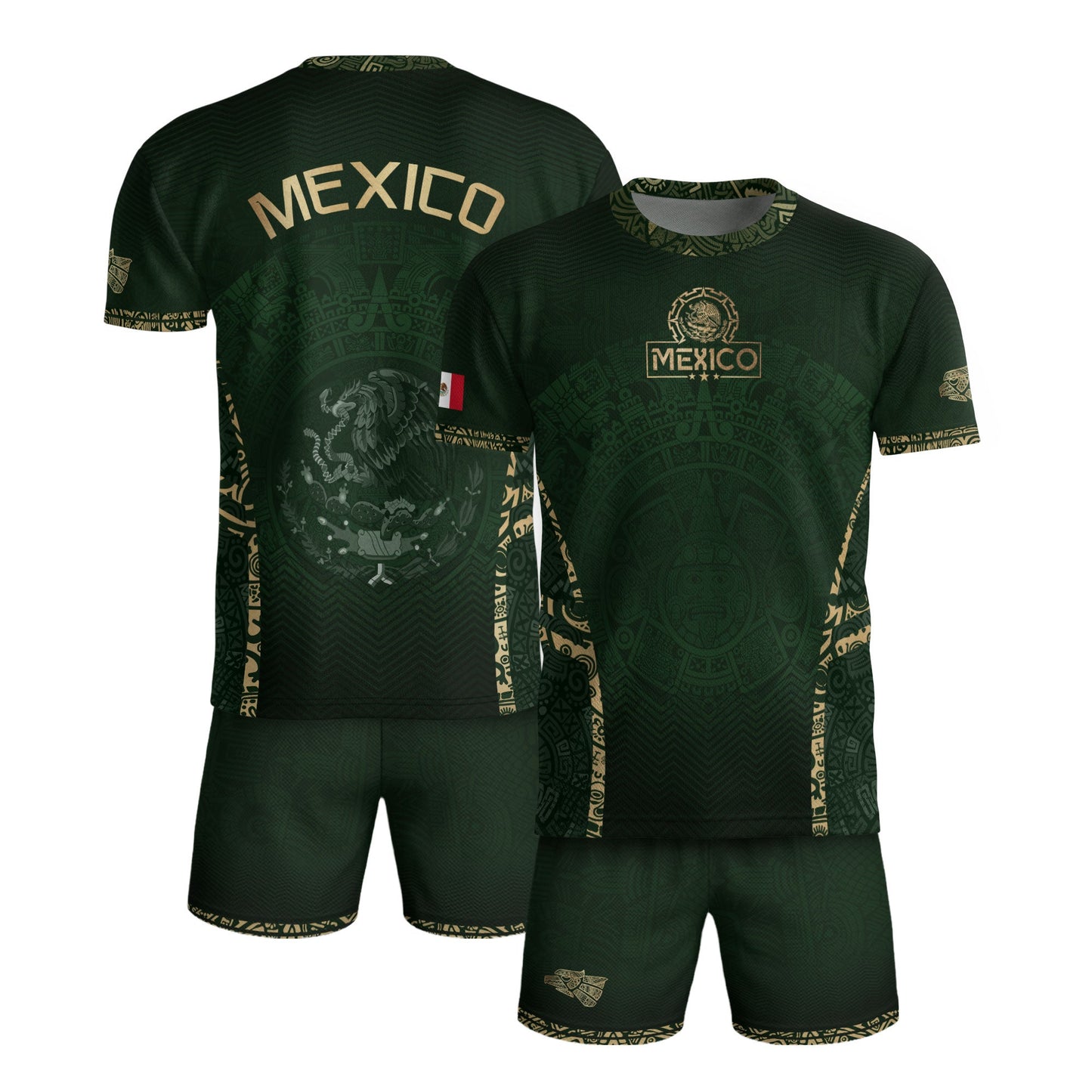 Mexico Soccer Jersey Aztec Sun Calendar Green Gold Football Shirt Men Women
