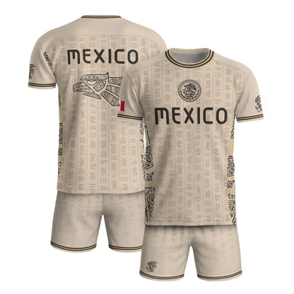 Beige Mexico Soccer Jersey Aztec Heritage Pattern Mexican Football Shirt Unisex
