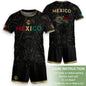 Mexico Kids Soccer Jersey Black Aztec Calendar Tricolor Gold Youth Football Shirt