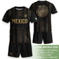 Mexico Soccer Jersey Youth Black Aztec Calendar Sun Stone Heritage Football Shirt Set