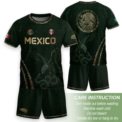 Mexico Soccer Jersey Kid Youth Aztec Eagle Dark Green Football Shirt Gift