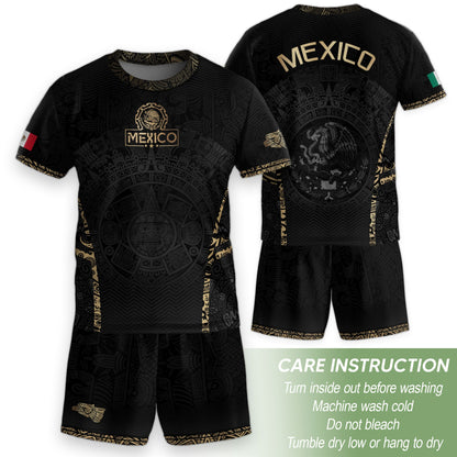 Mexico Kids Soccer Jersey Youth Black Gold Aztec Calendar Eagle Heritage Football Shirt