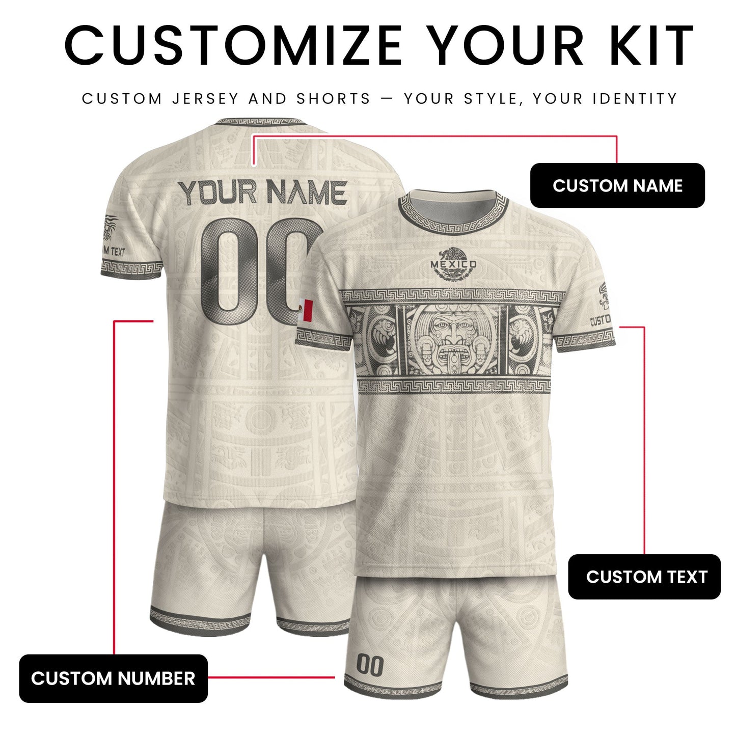 Custom Mexico Soccer Jersey Sand Aztec Calendar Culture Men Mexican Football Shirt