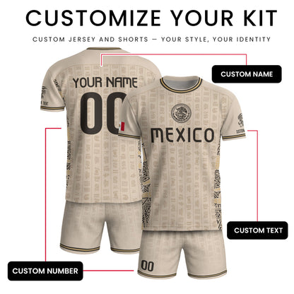 Custom Mexico Soccer Jersey Sand Mayan Glyphs Culture Men Mexican Football Shirt