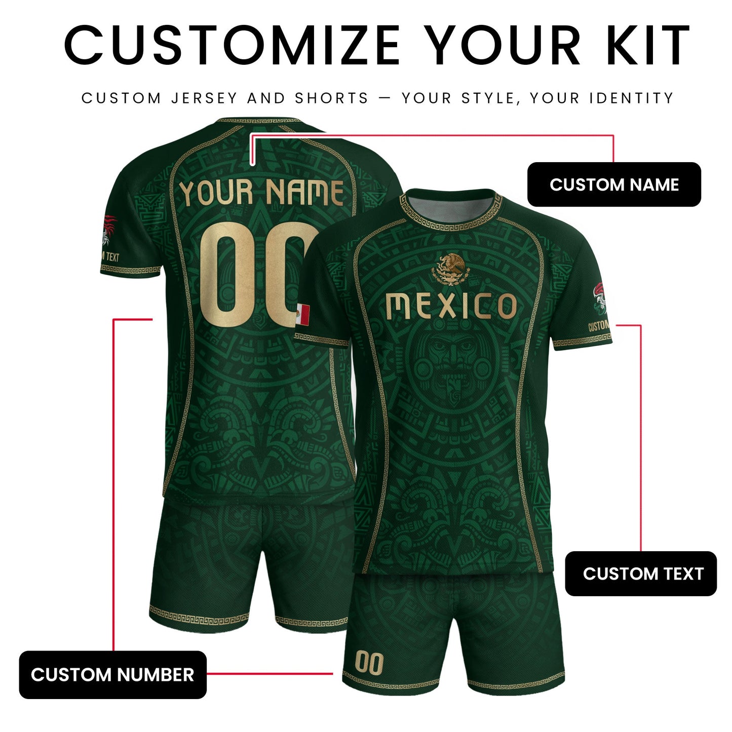 Custom Mexico Soccer Jersey Green Aztec Calendar Culture Men Mexican Football Shirt