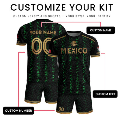 Custom Mexico Soccer Jersey Green Men Aztec Calendar Heritage Mexican Football Shirt