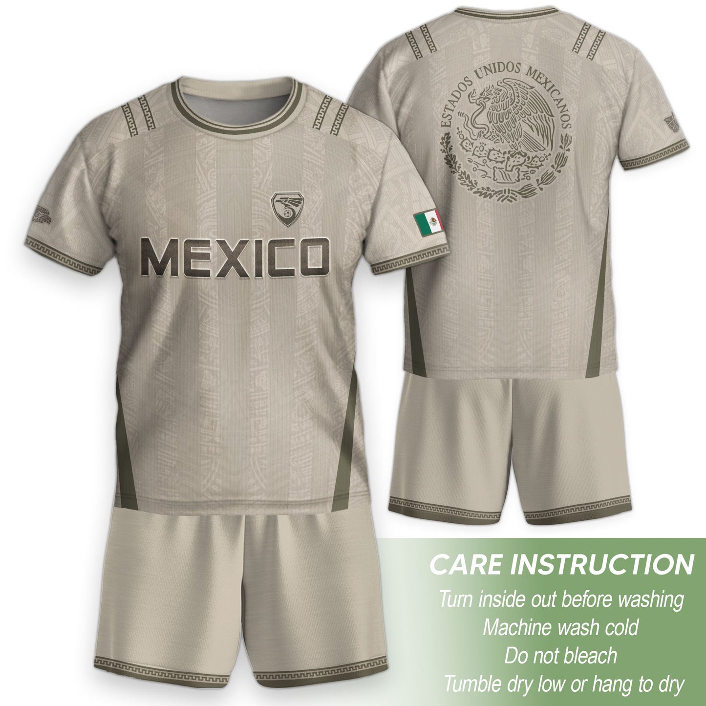 Mexico Youth Soccer Jersey Aztec Style Kids Football Shirt Vintage Breathable Sportswear
