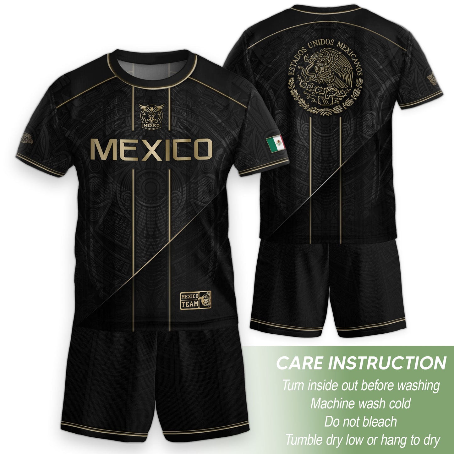 Mexico Youth Football Kit Black Gold Aztec Design Kids Soccer Uniform Elite Sportswear Top