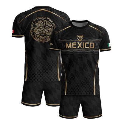Mexico Soccer Jersey Men Black Gold Aztec Football Shirt Retro Fan Apparel