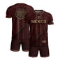 Mexico Soccer Jersey Men Maroon Gold Heritage Football Shirt Aztec Style Top