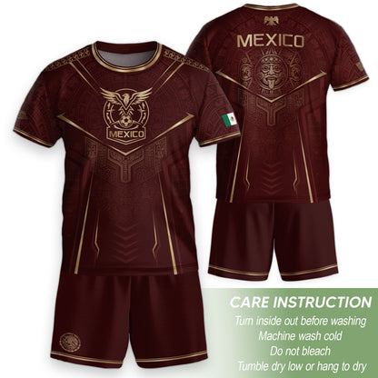 Retro Football Fan Apparel for Youth Mexico Soccer Jersey with Maroon Gold Eagle Design